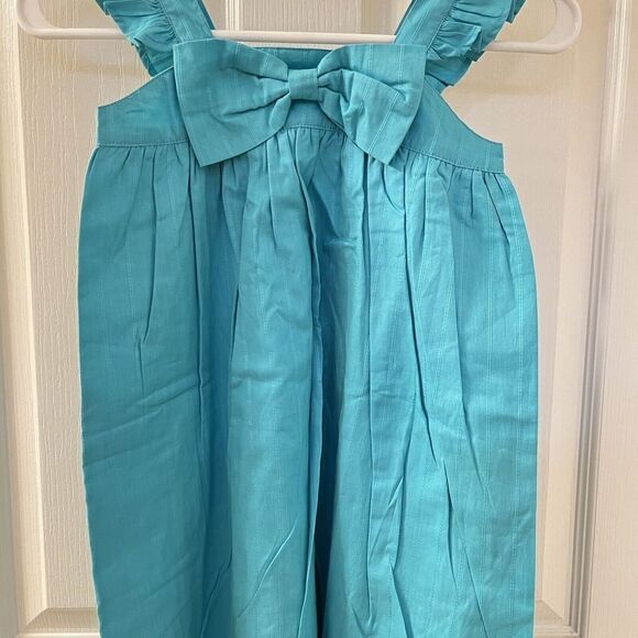 RuffleButts Baltic Dobby Flutter Bow Dress Teal Girls Size 8 NWT - Picture 3 of 11